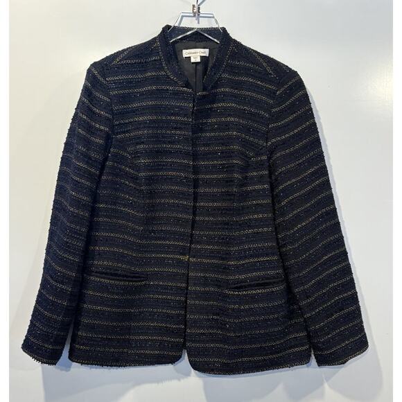 Coldwater Creek Blue Black Gold Metallic Tweed Blazer Jacket‎ Womens Size 12 (L) - Picture 1 of 5